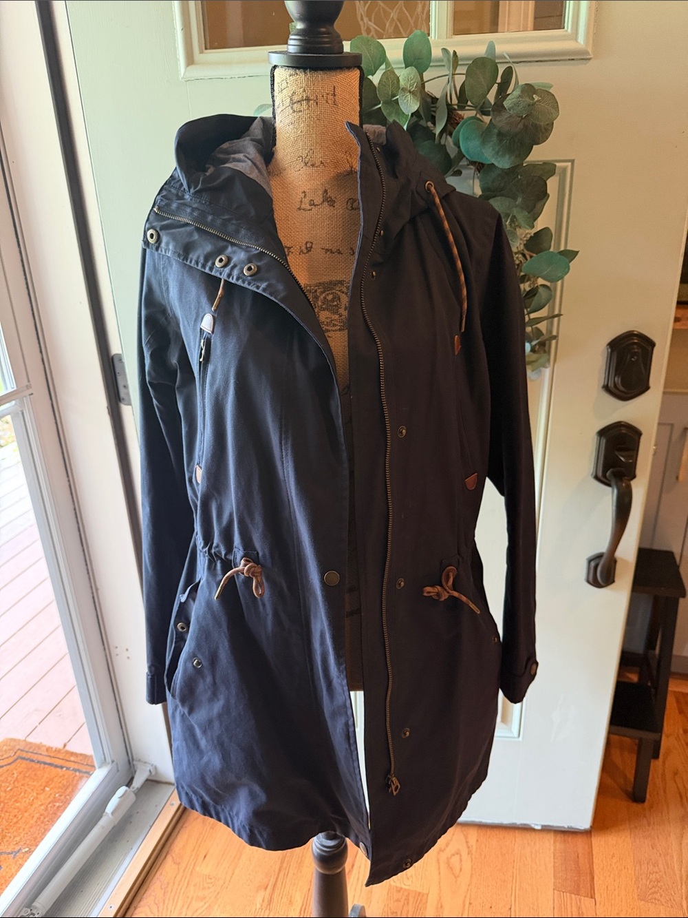 Fat Face Navy Hooded Trench Coat with Drawcords